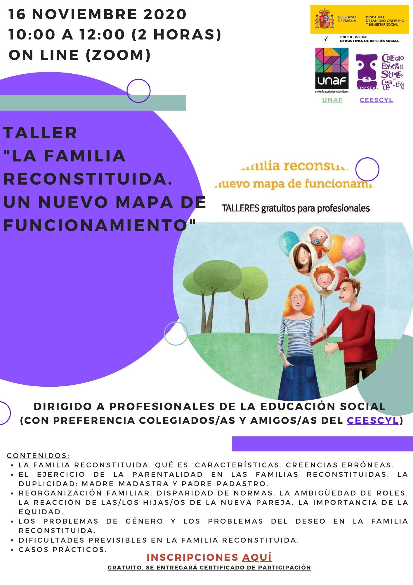 TALLER "LA FAMILIA RECONSTITUIDA. UN NUEVO MAPA DE FUNCIONAMIENTO". UNAF-MSCBS-CEESCYL. 16 NOVIEMBRE 2020