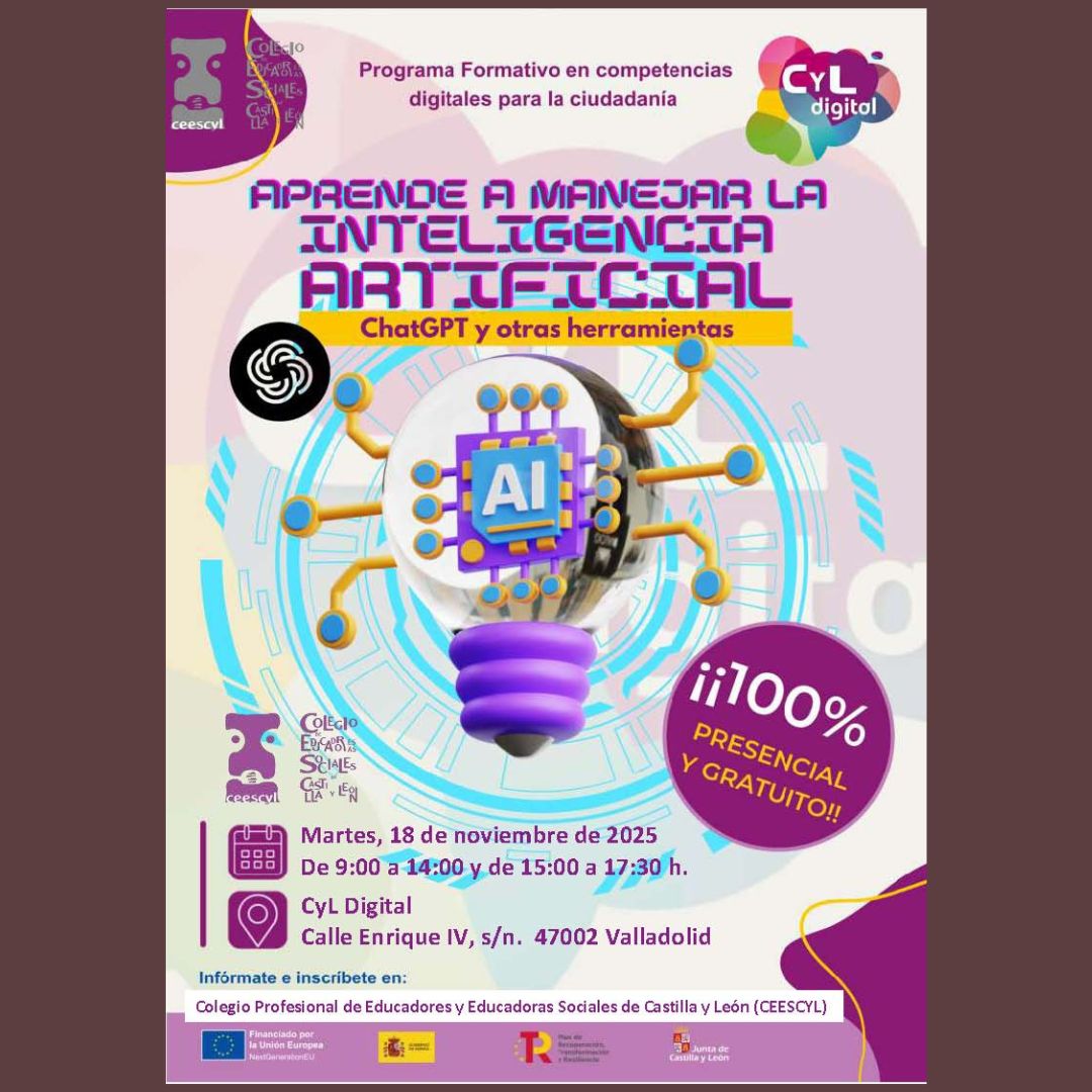 CEESCYL FORMACIÓN “CÓMO SACAR EL MÁXIMO PARTIDO A CHATGPT EN TU TRABAJO COMO EDUCADOR/A SOCIAL”. VALLADOLID, 18 NOVIEMBRE 2025